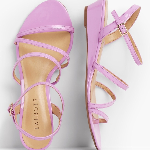 Talbots Capri Multi Strap Patent Leather Mini Wedge Sandals Size 8.5 - Picture 2 of 7